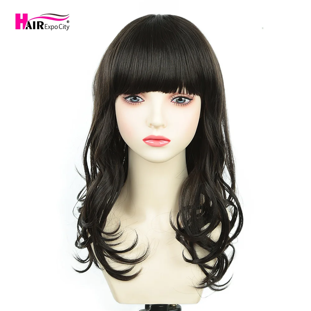 Long Wavy Wig Synthetic Hair Wigs With Bangs Brown Mixed Heat Resistant Fashion Hair Cosplay Party Asian Wigs For Women