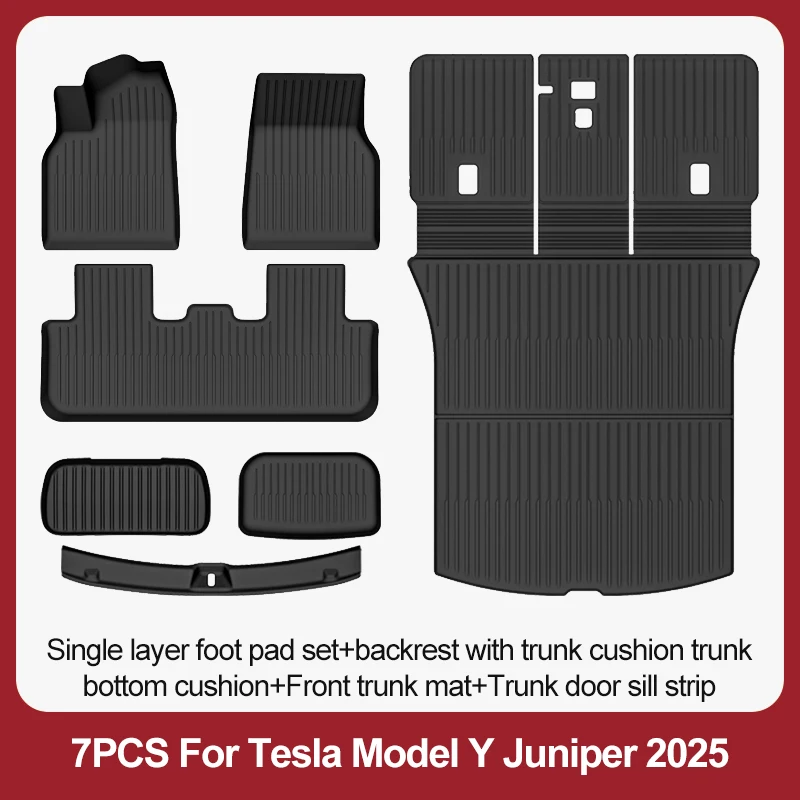 TPE Auto Vloermatten Voor Nieuwe Tesla Model Y2025, Jeneverbes Bagage Mat Set Waterdicht Anti-slip Kofferbak Matten vloer Liner Rugleuning Matten