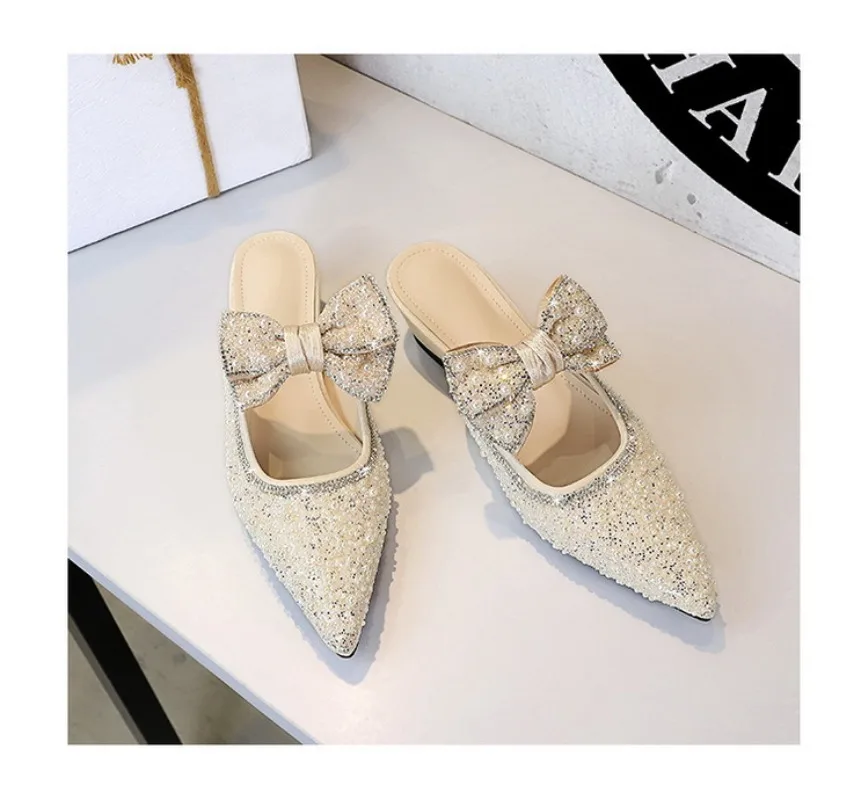 

Banquet wedding sexy high heels fairy wind bow rhinestone bag head high-end temperament single foot women's shoes