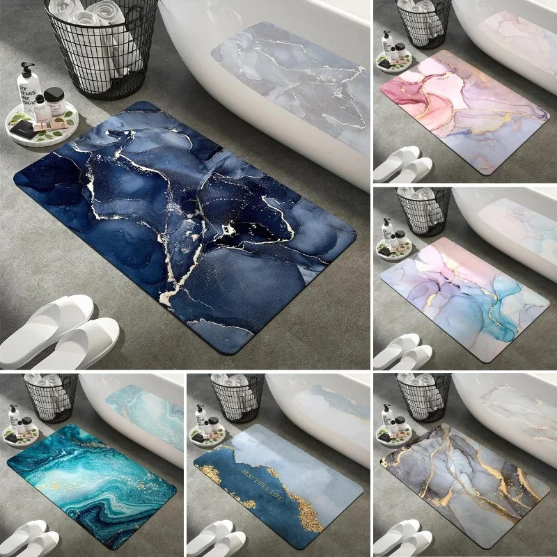 

Marble Texture Bath Mat Super Absorbent Non Slip Luxury Bathroom Rug for Bedroom Home Decoration Porch Entrance Carpets Doormats