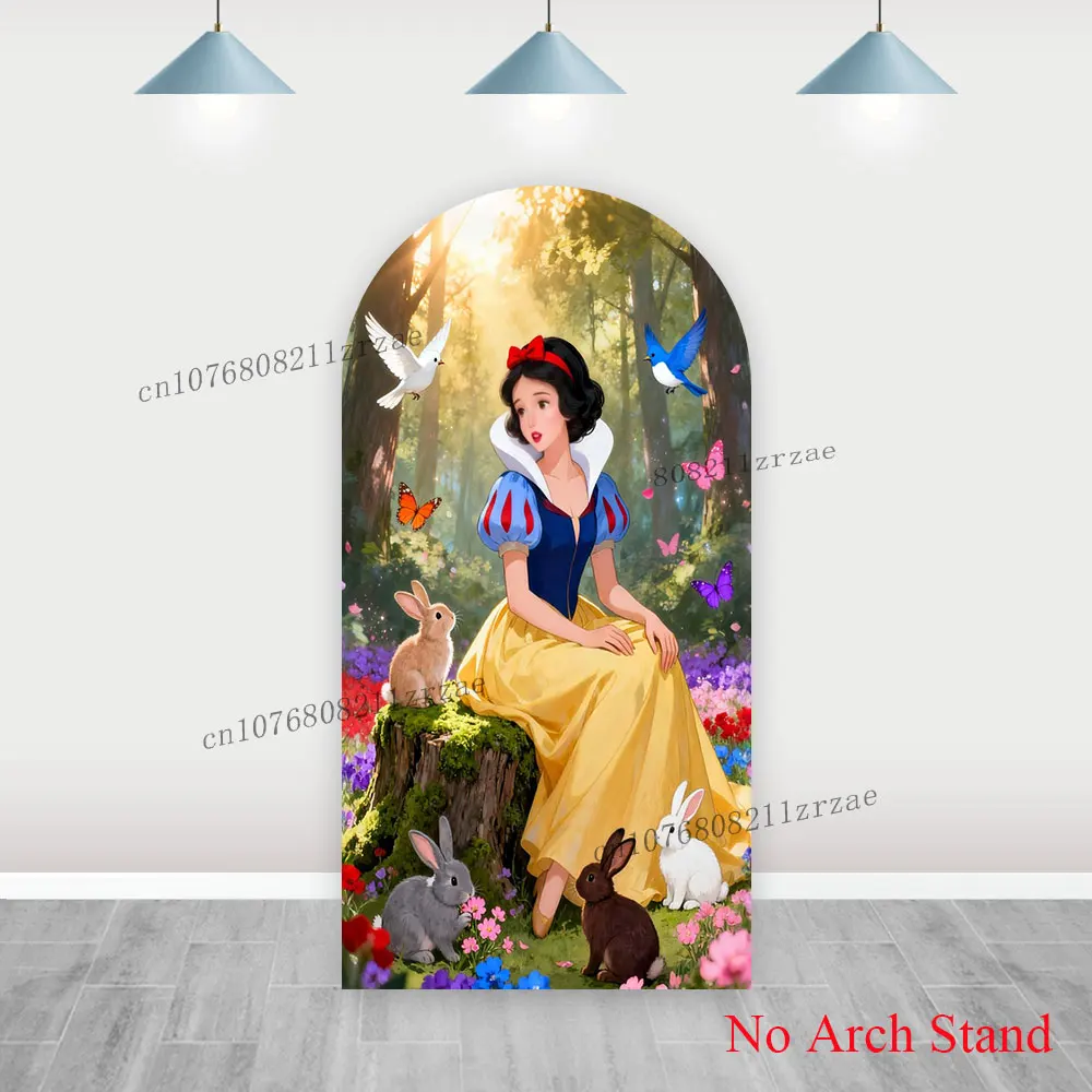 Capa de fundo arco branca de neve, decoração de festa de aniversário para crianças e meninas, banner de chá de bebê, pôster de fundo de parede, adereços de fotografia