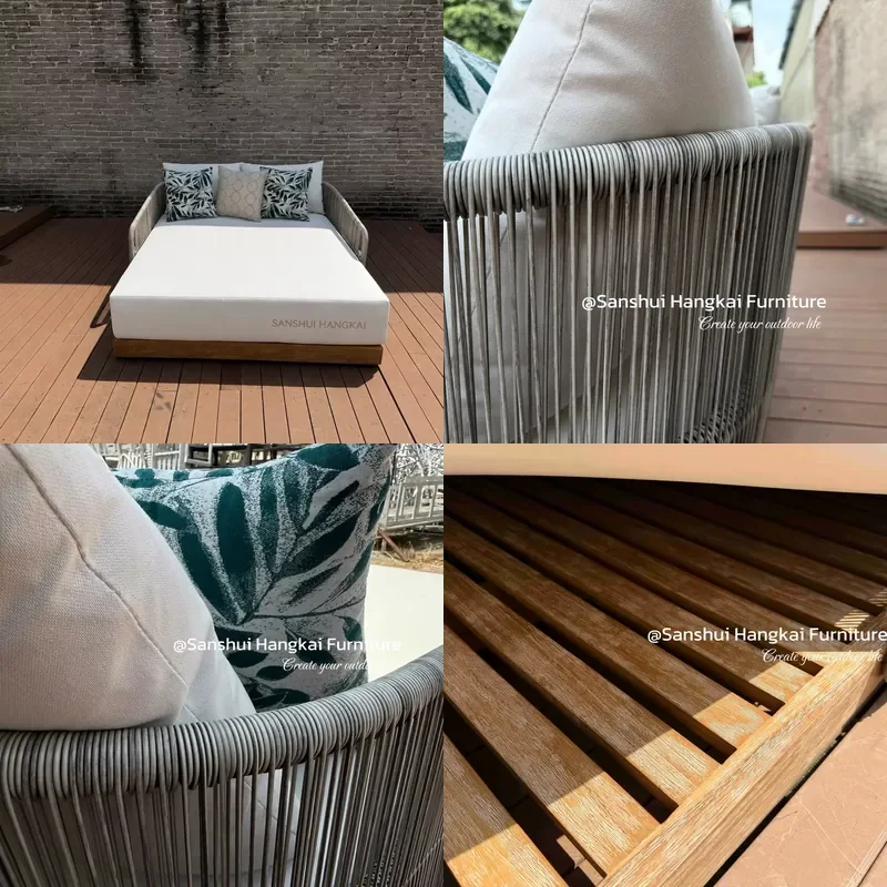 for  Hangkai Double Lounge Outdoor Furniture Rattan Backrest and Armrest Sun Lounge Teak Lounge