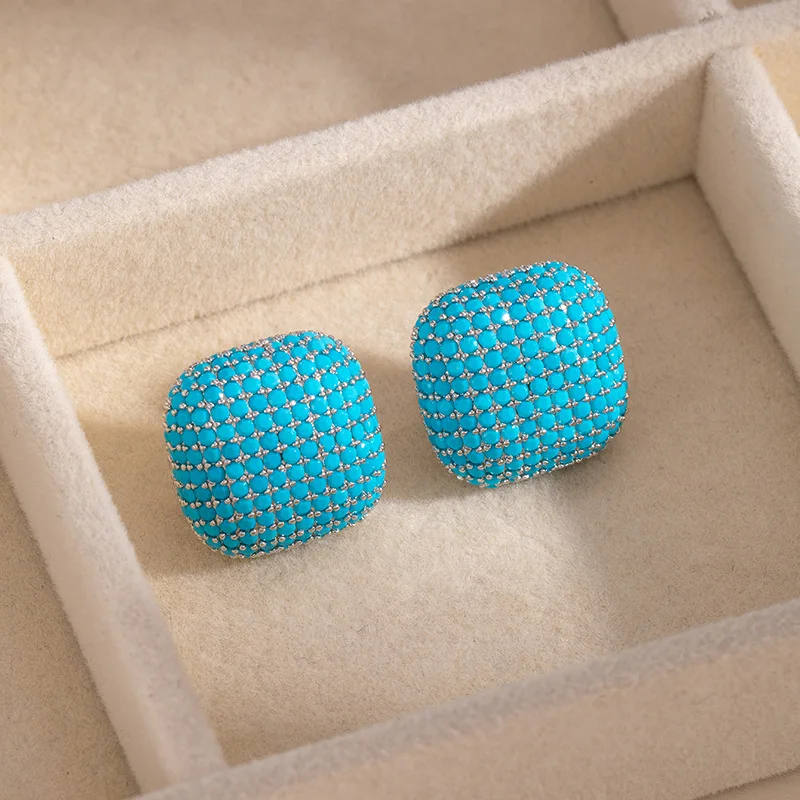 Blaue Türkis-Stein-Kollektion Ohrstecker für Damen Schmuckkollektion Geschenke – Detail 6