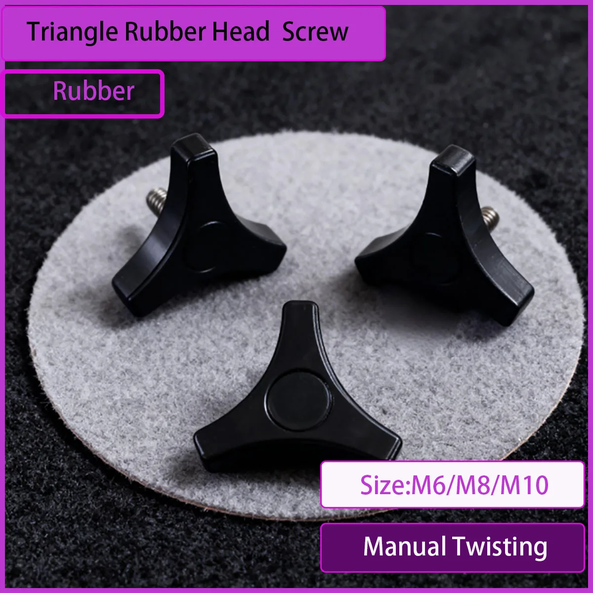 Hand Tighten Triangular Rubber Head Screw M6/M8/M10 - Manual Twist Adjustment Knob Handle