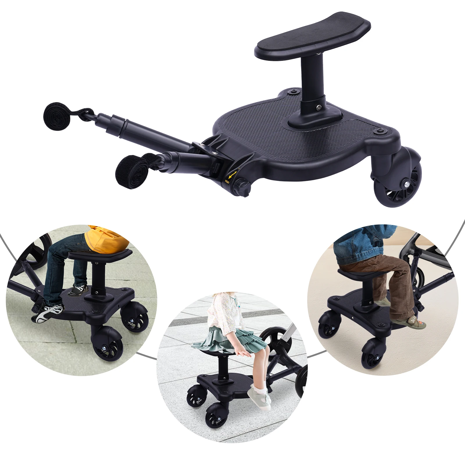 Stroller Board Universal 2in1 Stroller Ride Board Buggy Wheeled Board Seat Pedal with Detachable Seat Standing Board