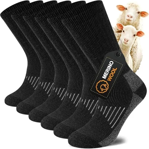 Imagen 1 del producto Calcetines de lana merino extra gruesos y cálidos para hombres y mujeres, calcetines de trabajo con forro de lana para botas cálidas de invierno para senderismo, paquete de 3 pares