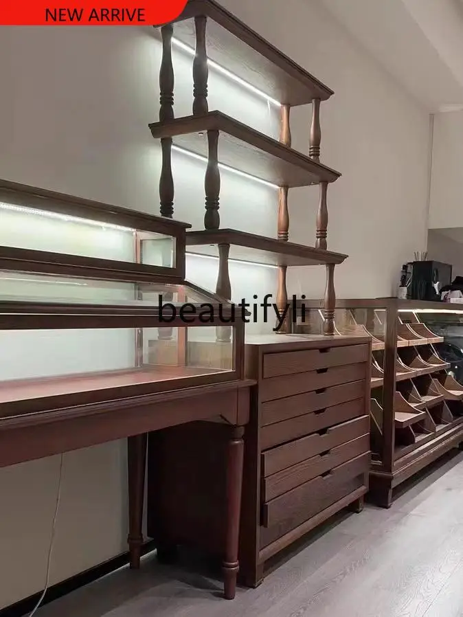D2520 Medieval Double Layer Product Display American Retro Storage Cabinet Jewelry Jade Store Display Cabinet Glass Shelf
