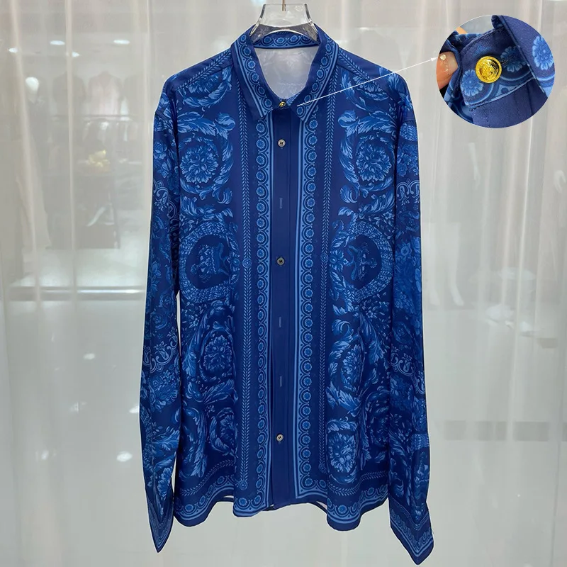 Luxury Royal Shirts Men Casual Full Sleeve Social Paisley Floral Printed Manga Longa Prom Party Shirts Roupas De Luxo Masculina