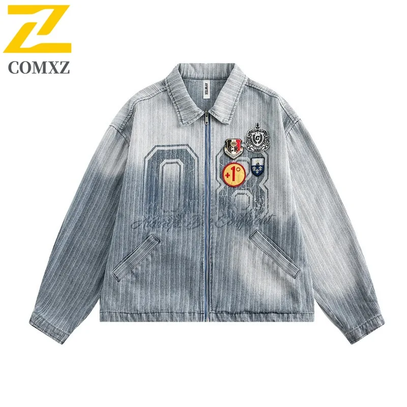 

COMXZ Men Denim Coat High-Quality Design Fishing Trip Minimalist Daily Outing Biker Jacket Casual Breathable Feature Jackets