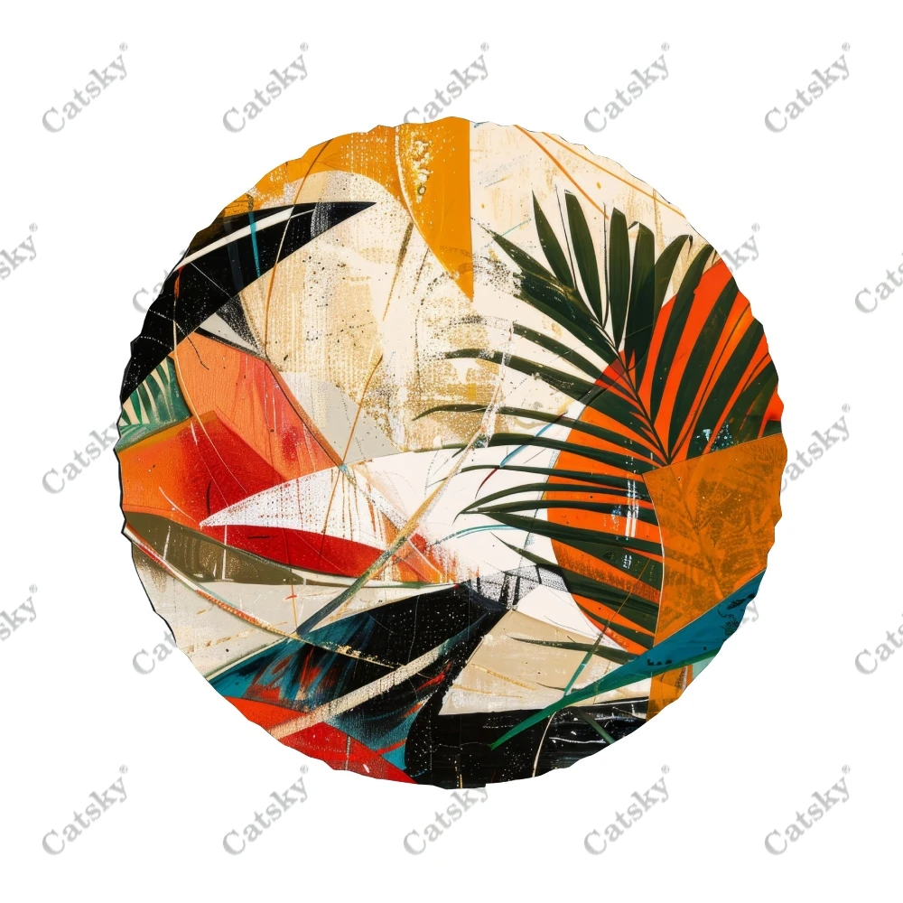 Abstract Botanical Pattern Polyester Universal Spare Wheel Tire Cover Custom Tire-Covers for Trailer RV SUV Truck Camper