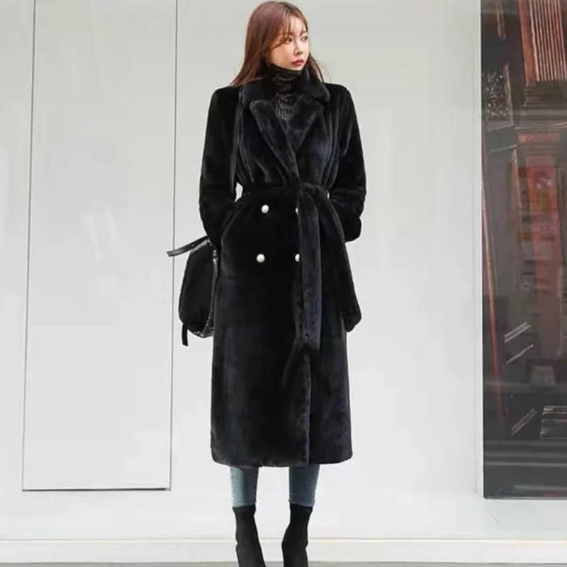 

Winter Mink coat Woman Mid-length Washroom-style collar Fur-like Thickened Fashionable and elegant Korean-style faux mink coat