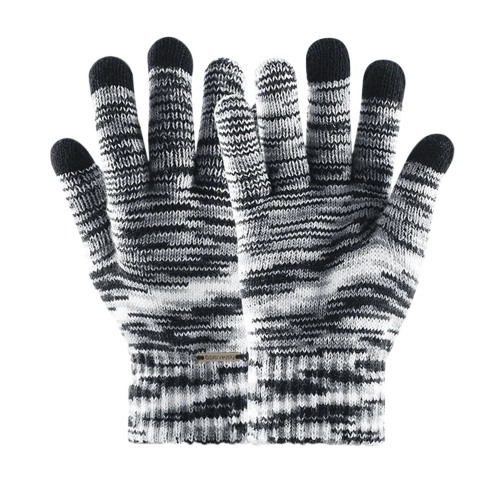 2 stücke Touchscreen Handschuhe Schwarz Weiß Gestrickte Volle Finger Winddicht Outdoor Sport Handschuhe Für Radfahren Wandern Fahren Winter Warm