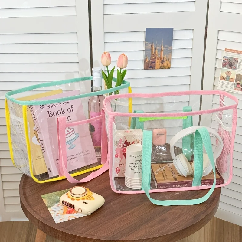 Ins Style Transparent PVC Beach Bag Waterproof Large Capacity Travel Handbag Casual Cute Storage Tote Bag for Women view 2