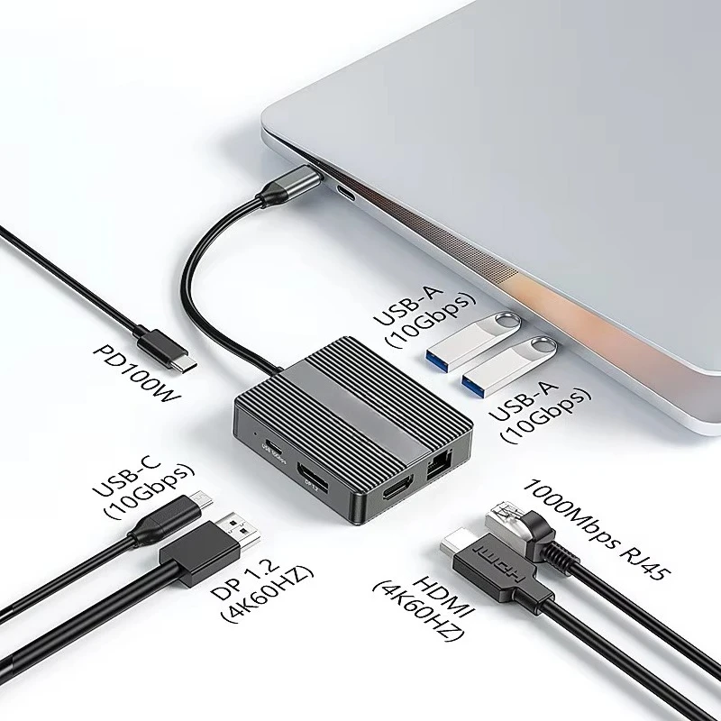 EE1 Multi-Function USB 3.2 USB-C Hub High Speed Data Transfer Fast Charger Multi Port Type C To DP HDTV Hub Docking Station 7 In