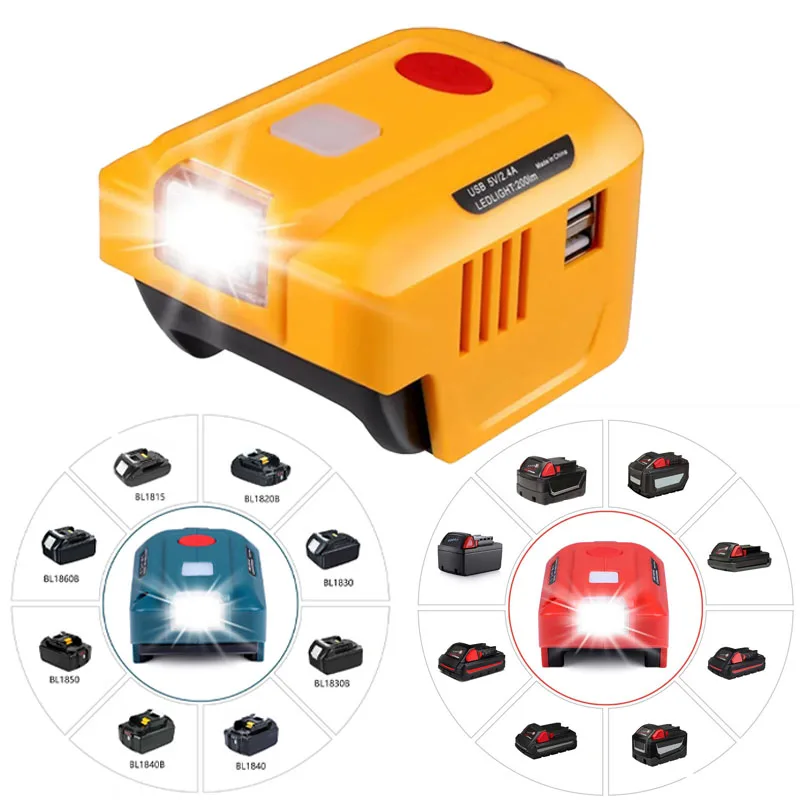 Lithium Ion Battery Inverter Converts DC to AC Dual USB Portable Inverter Charger for Makita/Devault/Milwaukee 18V 110~120V 150W