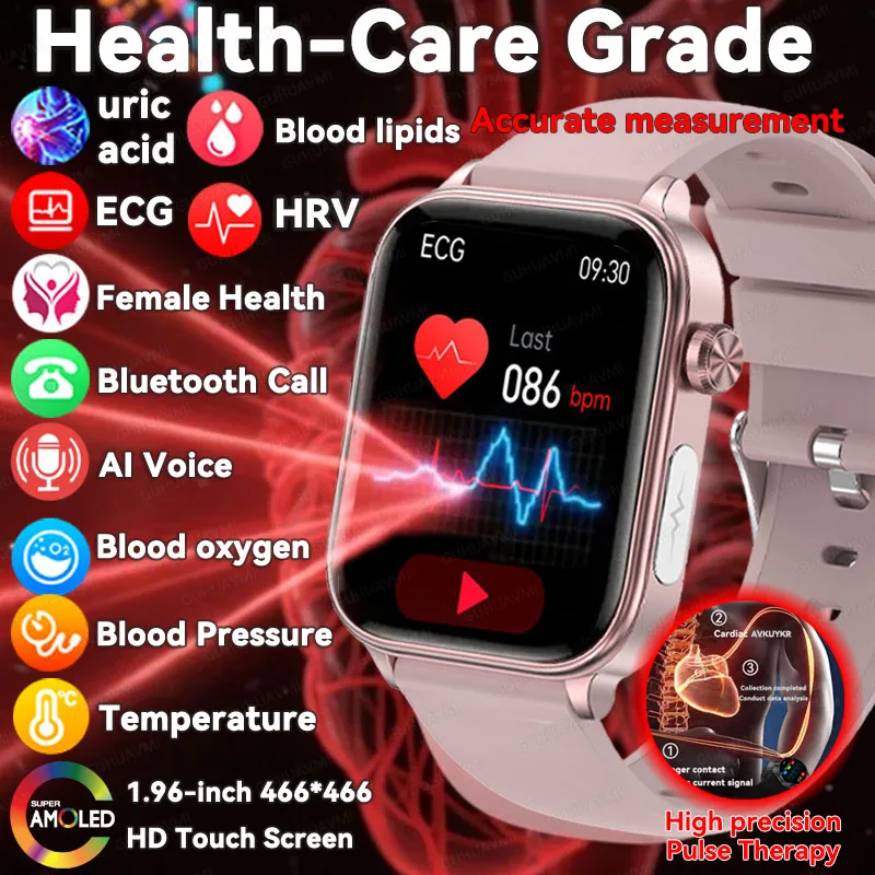 

ECG+PPG Smartwatch Women Blood Lipid Uric Acid AI Diagnostic Detector Body Temperature Female Menstrual Smart Health Tracker New