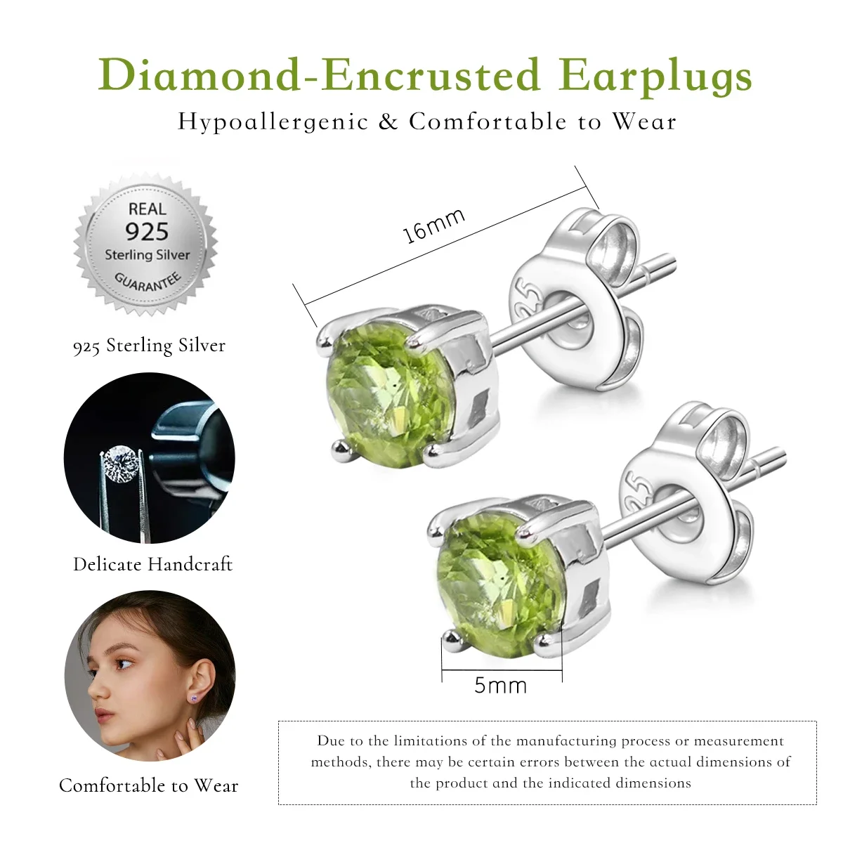 ต่างหูเงินแท้ 925 ประดับพลอยกึ่งมีค่าธรรมชาติทรงมะกอกสีเขียว ต่างหูพลอยอะมีทิสต์ธรรมชาติสำหรับผู้หญิง งานแต่งงาน งานปาร์ตี้ พร้อมกล่องบรรจุภัณฑ์