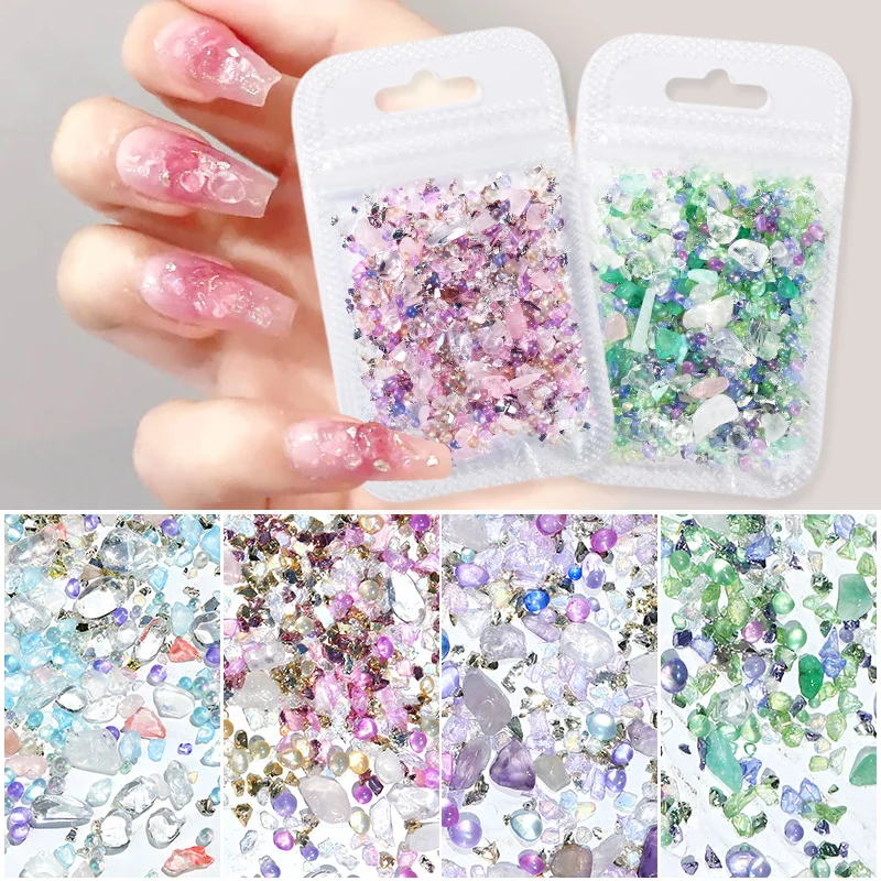 3D Gradient Glitter ไม่สม่ำเสมอ Batu Kaca Rhinestone Flakes ลูกปัดบดหินเล็บตกแต่งศิลปะ UV Gel อุปกรณ์เสริม