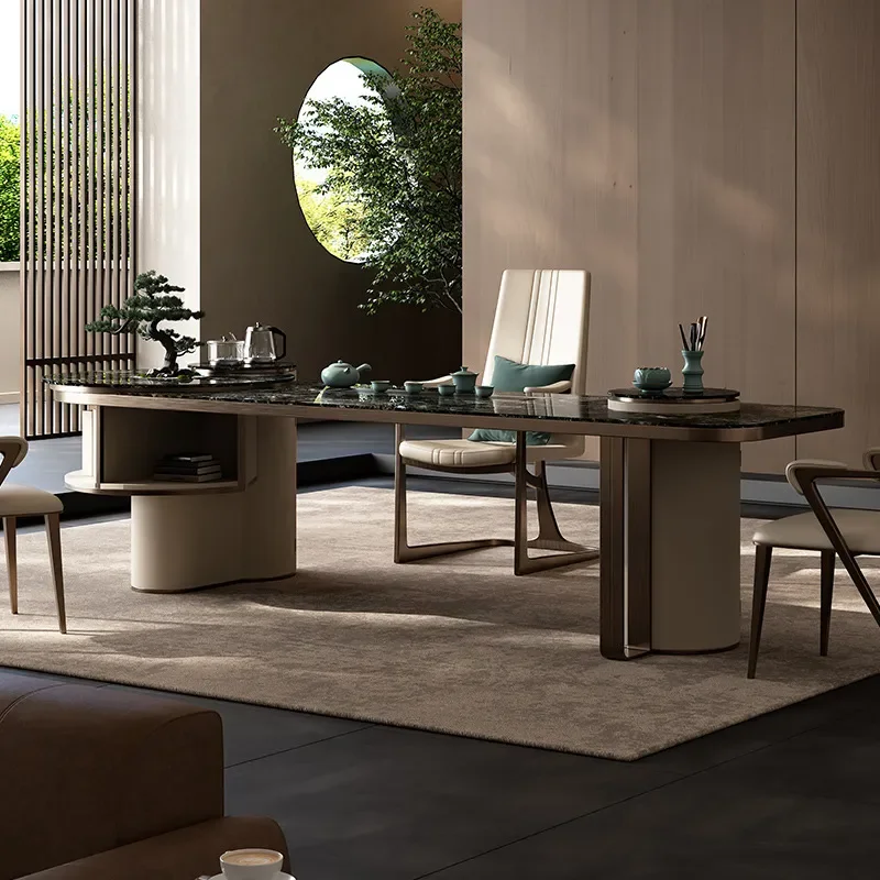 Modern Sintered Stone Tea Table Set with Chairs Large Slab Top Minimalist Living Room Office Furniture
