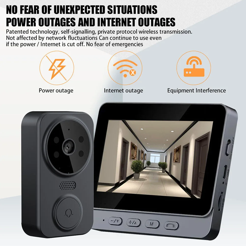 2.4G Wireless WIFI Mode Visual Intercom Doorbell 4.3 Inch IPS Screen BT Interconnect Video Monitoring Intelligent Doorbell