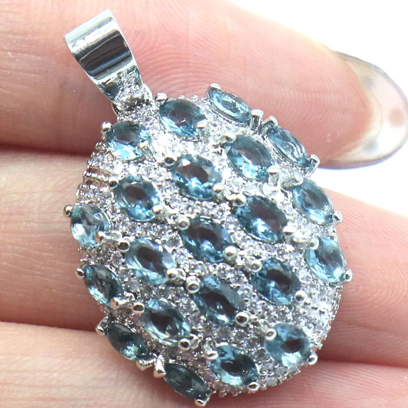 

31x21 мм Европейский дизайн 4,8 г Лондонский синий топаз Розовый морганит Зеленый аметист CZ Женский свадебный серебряный кулон