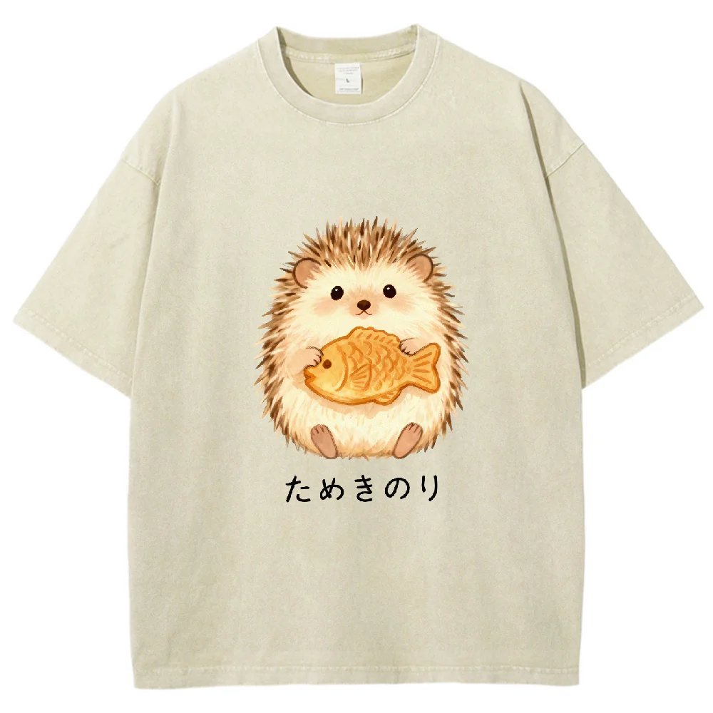 

Cute Hedgehog Graphic T Shirt Oversized Unisex Vintage Washed Cotton Tee Casual Short Sleeve Pullover Streetwear Harajuku Fashio