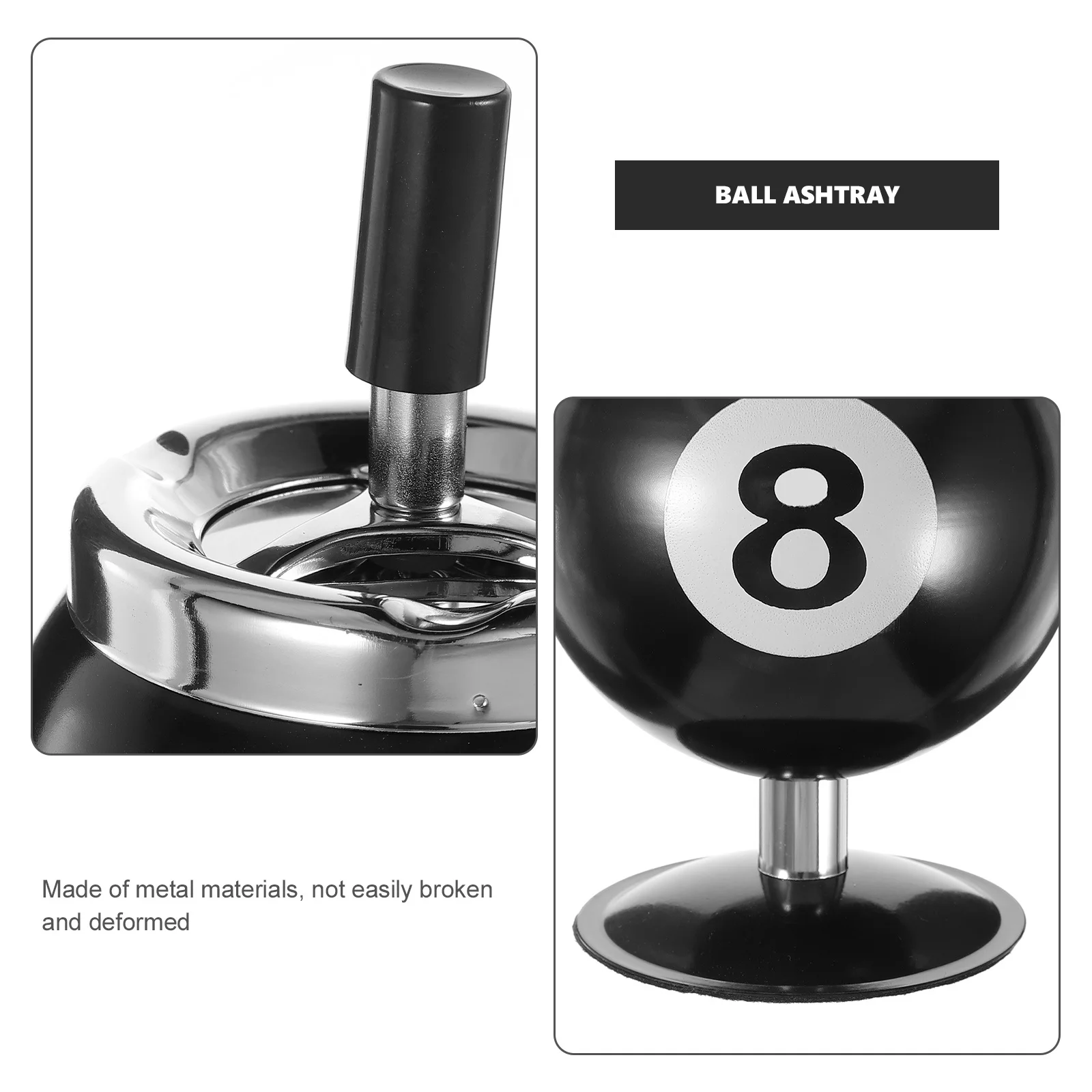 

Large Capacity Billiards Ball Ashtray Black Metal Push Down Cigarette Ashtray For Home Bar Hotel Use Stylish Modern
