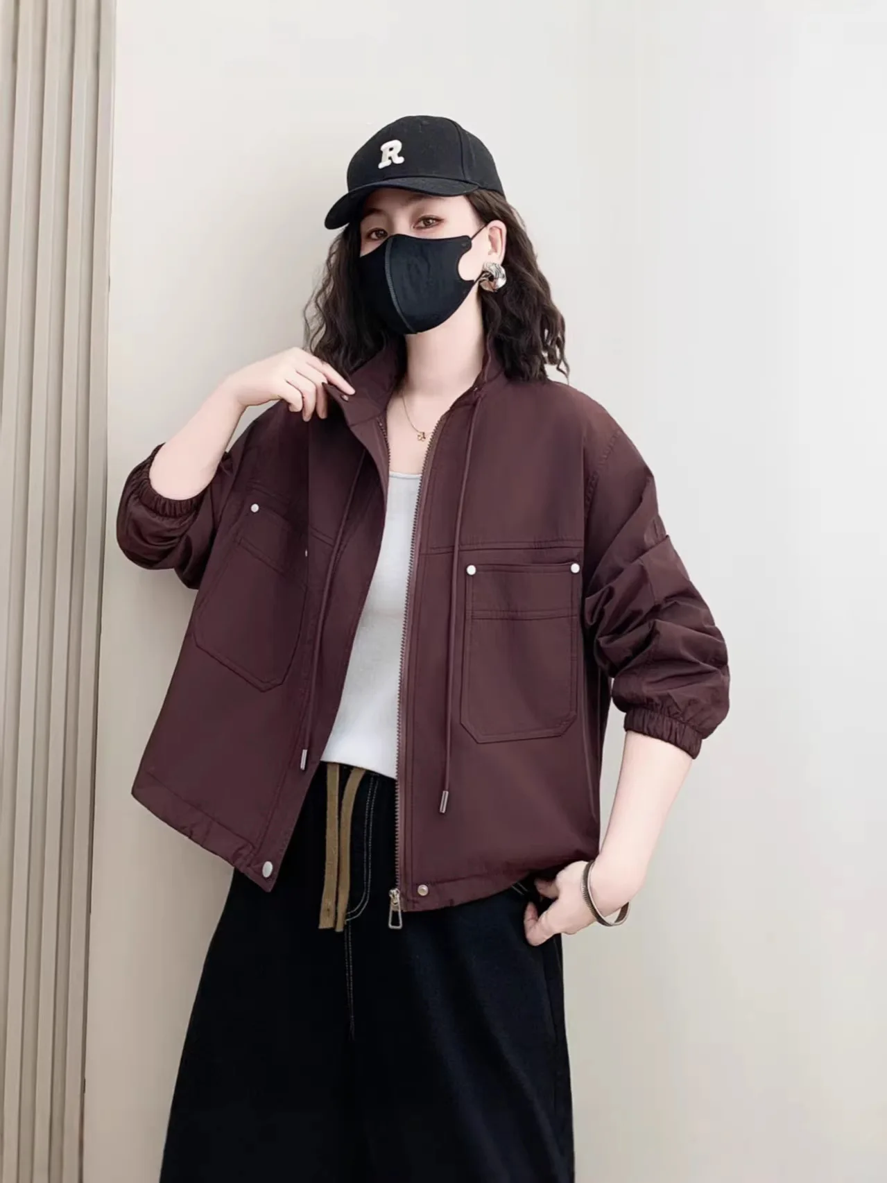

Short-Length Jacket Premium Contemporary Casual Jacket Featherlight Stand Collar Jacket Streetstyle Petite Chic Outerwear