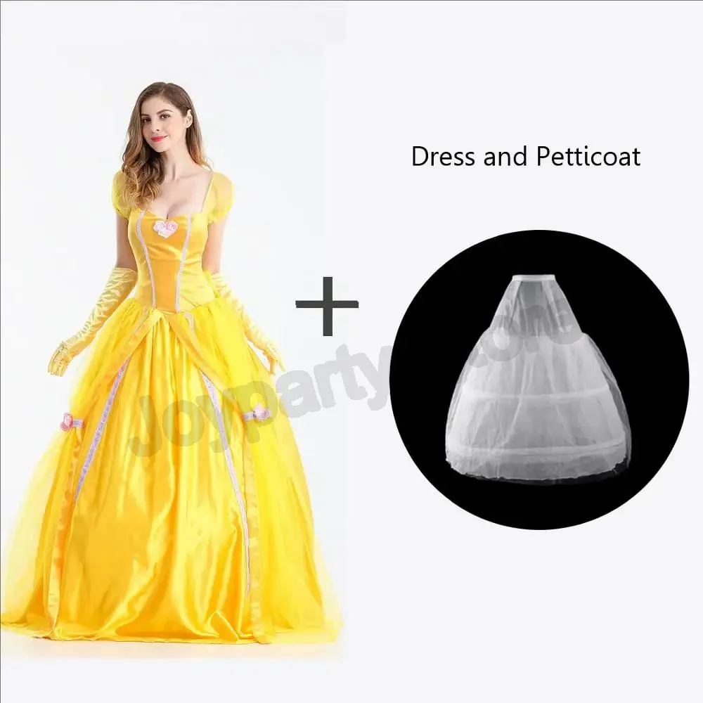 

Anime Beauty And The Beast Bell Yellow Dress Halloween Costume Belle Princess Dress Masquerade Carnival Adult Belle Roles Suit