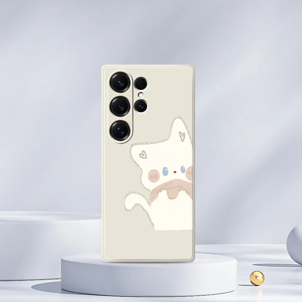Чехол для телефона Cute White Cat для Samsung Galaxy S25 S24 S23 S22 S21 S20 Ultra Plus S10 S20 FE S21FE S23FE S24 FE 5G Чехол из ТПУ Coque