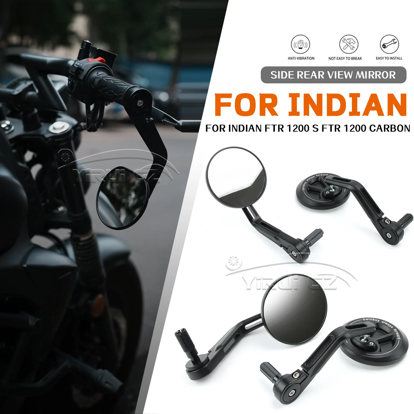 دراجة نارية الرؤية الخلفية المقود مرآة الرؤية الخلفية ل الهندي FTR 1200 S FTR 1200 الكربون FTR 1200 S 1200 الرجعية المقاود مرآة جانبية