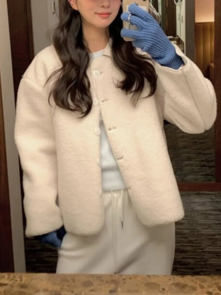 Cappotto invernale in pelliccia di agnello elegante e caldo da donna con bottone singolo in pelle e pelliccia con colletto alla coreana ort Casual Sle