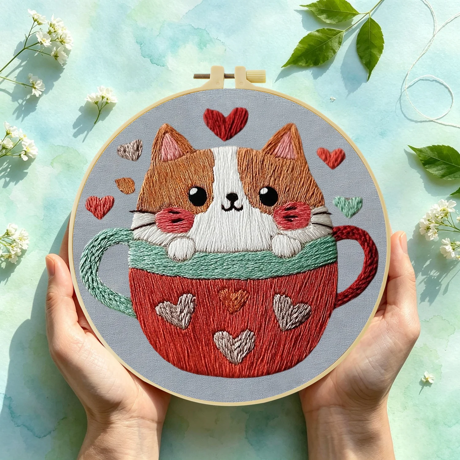 Embroidery Cat - Cat in teacup 1PCS Diy Embroidery