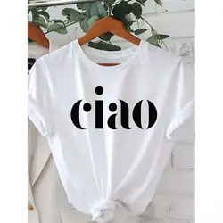 Ciao Letter Print T-shirt Summer Printing T Shirts Female Blouse Harajuku Girls Clothing Y2k Streetwear Tees Kawaii Clothes