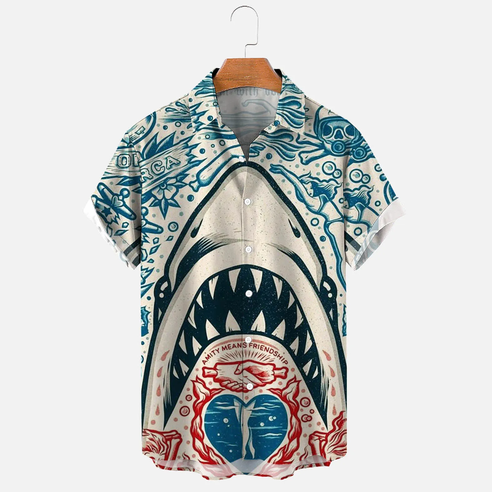 Hawaiian Shirt Man Marine Sharks 3d Print Casual Fashion Retro Men's Shirt Short Sleeved Beach Vacation Men Clothing Top Summers