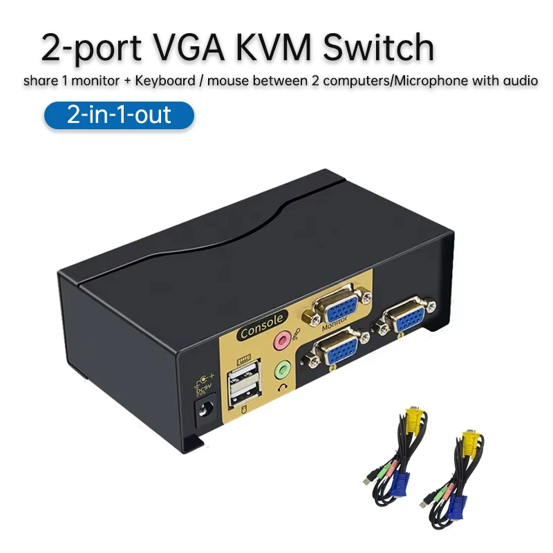 

2-портовый KVM-переключатель VGA для двух ПК, общий монитор, мышь, клавиатура, 2 входа, 1 выход, KVM Sharer, горячая клавиша/панельный переключатель