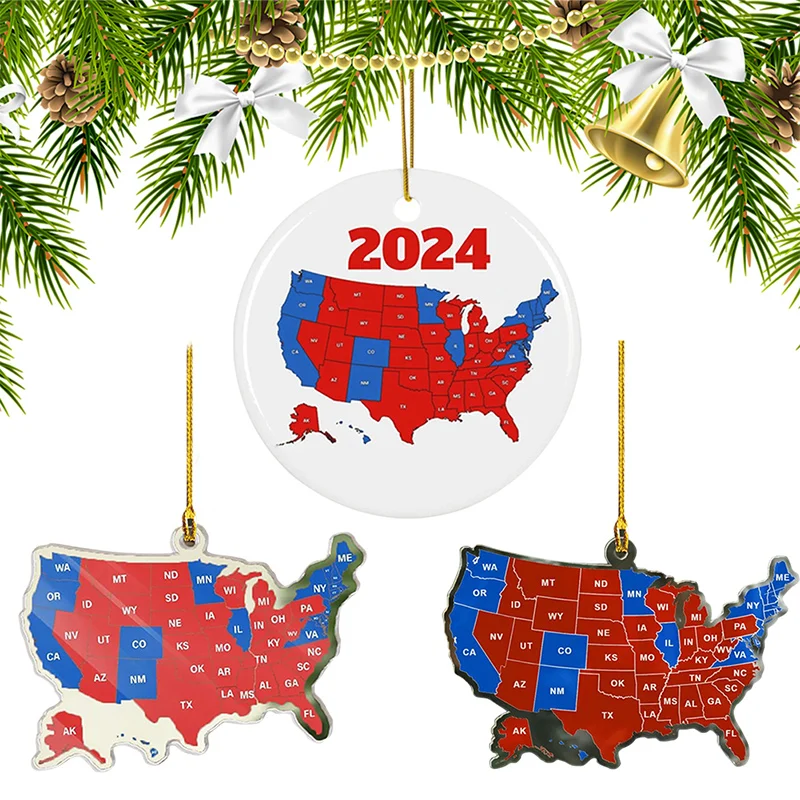 US Election Map Ornament 2024 Acrylic Election Results Map President Won Again Election Christmas Tree Decoration