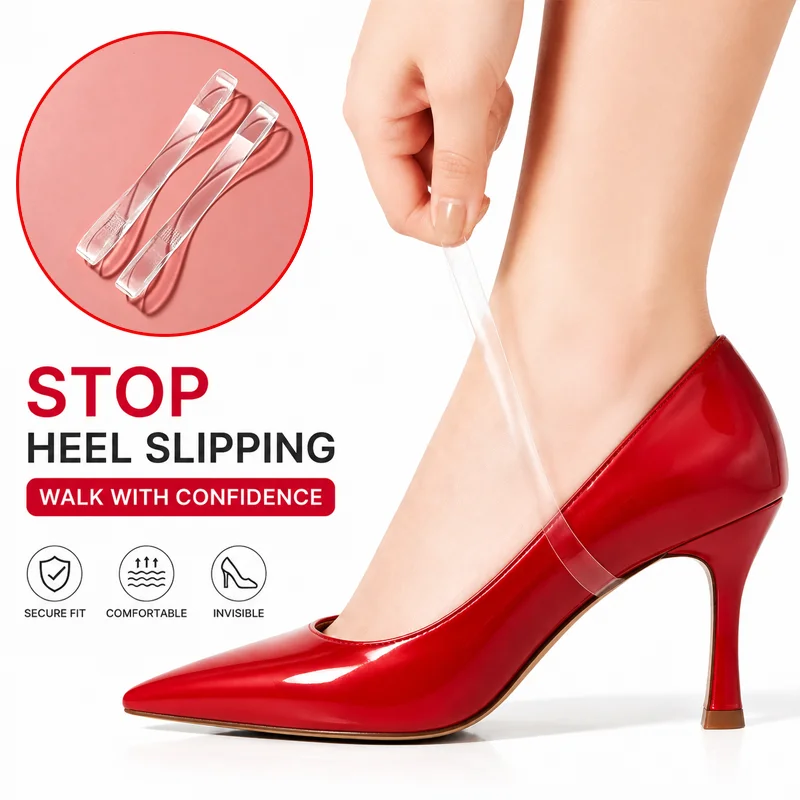 Tiras invisibles antideslizantes para tacones altos, diseñadas para mujeres. Cordones transparentes para sujetar el tacón y mantener el tobillo en su sitio. Ideales para zapatos de corte holgado. Material transparente, antideslizante y de alta elasticidad.