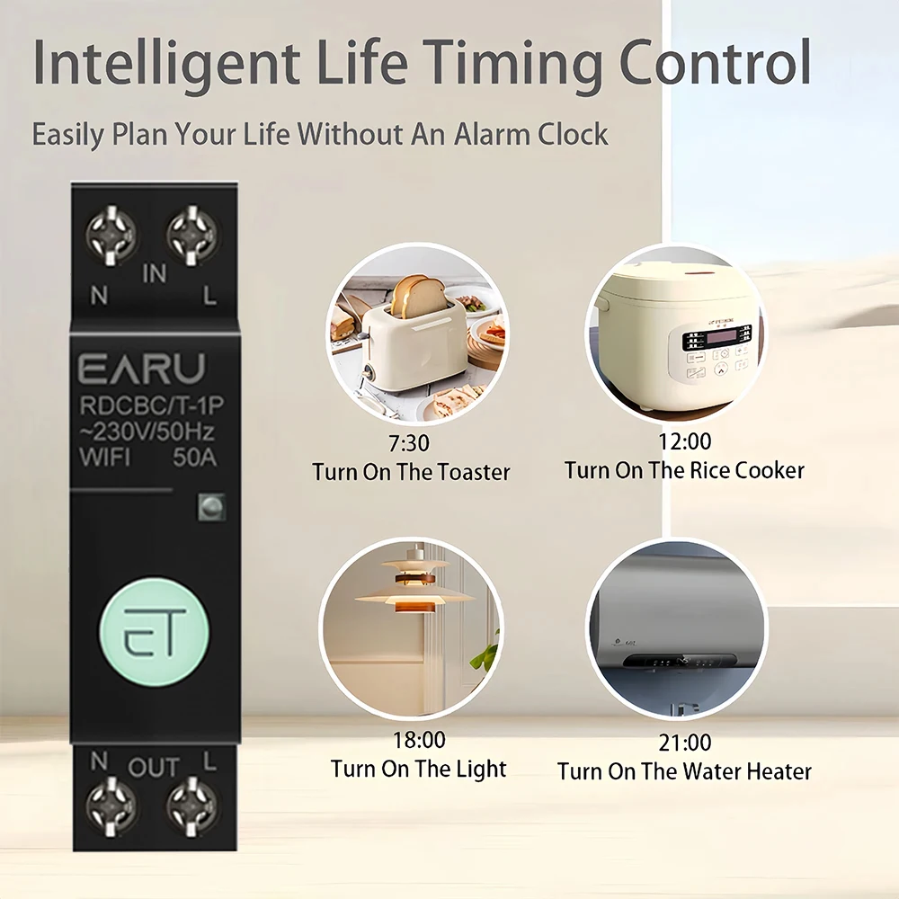 1P+N WIFI Circuit Breaker Smart Time Timer Relay To Switch Voice Remote Control By Tuya Smart House for Alexa Google Home