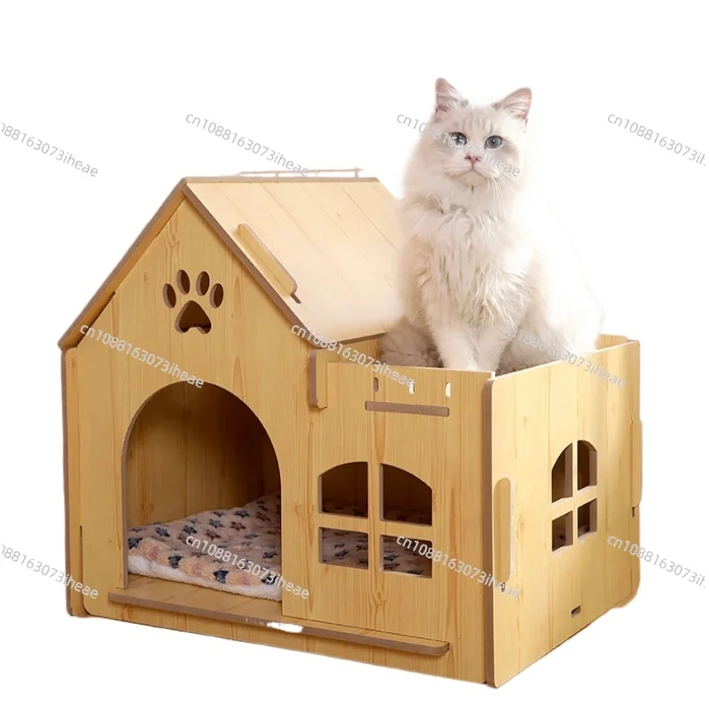 Removable wooden cat house, dog house, pet house with window, outdoor cabin, indoor and outdoor high-quality villa