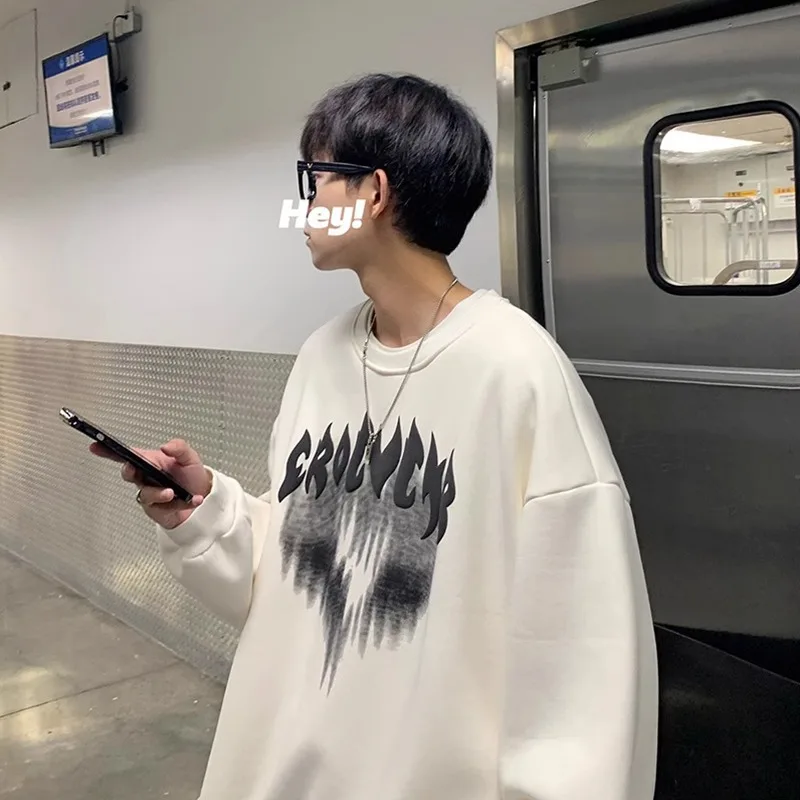 Felpa con cappuccio in peluche hiphop americano da uomo autunno inverno nuovo cotone oversize caldo maniche lunghe felpa pullover Y2K Top abbigliamento da uomo