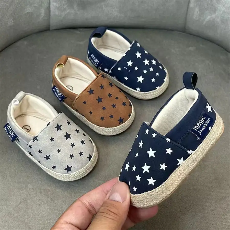 

Fashionable Baby Boy Canvas Spring And Autumn Flat Shoes With Star Embellishment soft Sole 0-18M Newborn Soft Sole Anti Slip