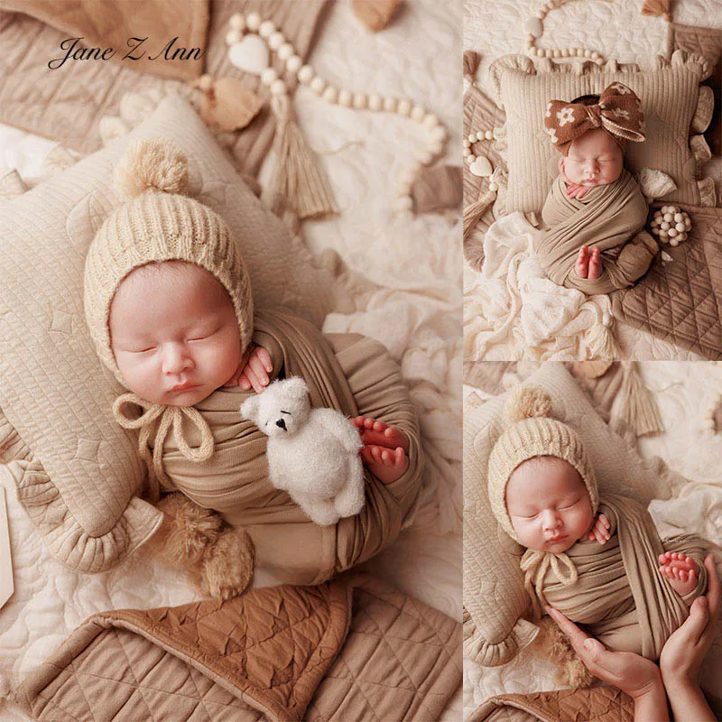 

Newborn photography outfit set for baby photoshoot pom bonnet bow headband stuido theme photo prop infant baby clothes
