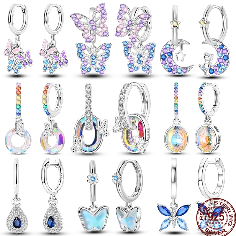 Kadınlar Için yeni Küpe 925 Ayar Gümüş Köpüklü Kelebek Ayı Pembe Kalp Prenses Çift Hoop Küpeler Lüks Parti Takı