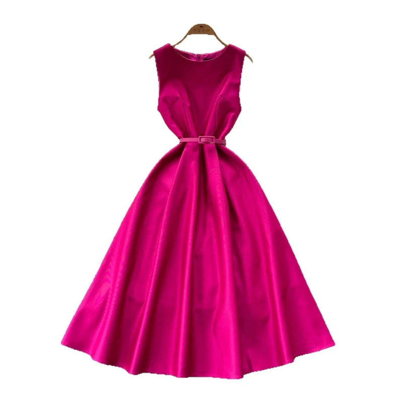 Gaun Gaun Wanita Gaun Panjang A Line Vestidos Leher Bulat Tanpa Lengan Kerja Elegan Sambatan Y2k Pakaian Jalanan Pesta Malam Malam