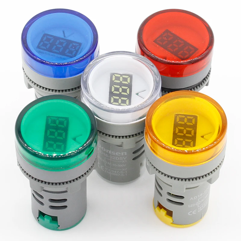 1 szt. Wskaźnik woltomierzem LED miernika napięcia 22MM AC 60-500V lampka dyżurna czerwony żółty zielony biały niebieski