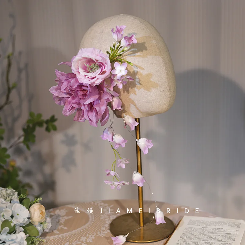 

Романтический фиолетовый искусственный шелковый цветок, аксессуары для волос ручной работы, милая заколка для волос, женские модные аксессуары, головной убор высокого качества