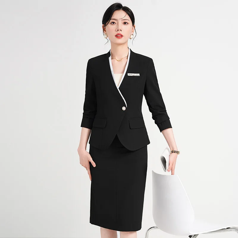 Set completo professionale per donna, primavera e autunno, elegante abbigliamento da lavoro per club di fascia alta, reception alberghiera, lavoro per reception nel salone di bellezza