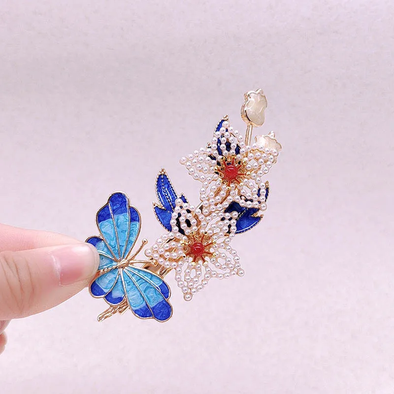 

Chinese-style butterfly pearl hair clips, women's retro side clips, hair accessories, duckbill clips, hair pin accessories