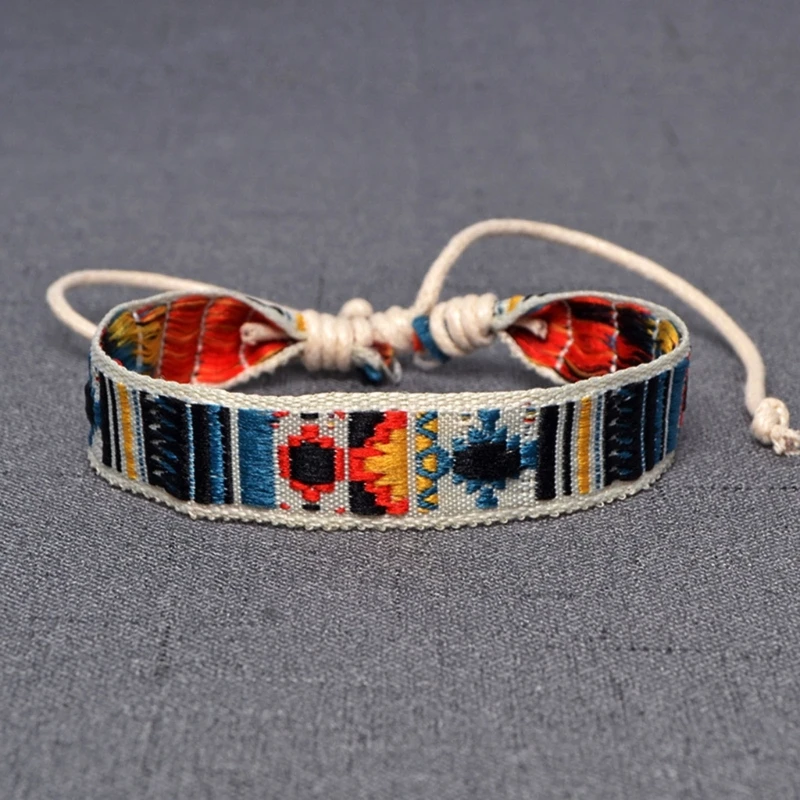 Boho Strawberry Flower Embroidered Woven Bracelet Friendship Wrap Bracelet